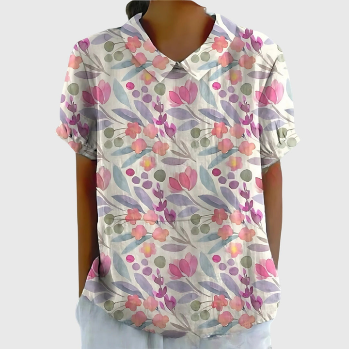 Women's Blouse - Floral Print Short Sleeve Summer Tops for Women, Perfect for Warm Weather Casual Outings 6