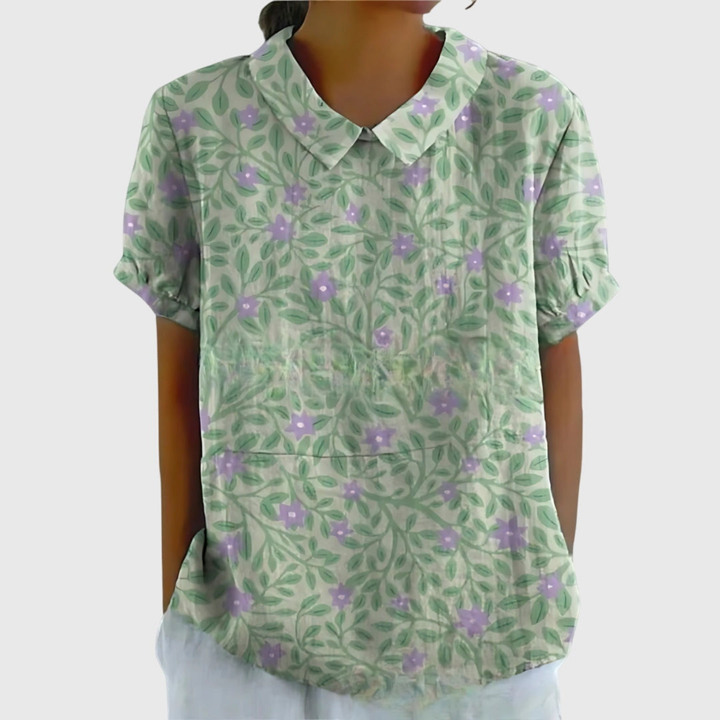 Women's Blouse - Floral Print Short Sleeve Summer Tops for Women, Perfect for Warm Weather Casual Outings 8
