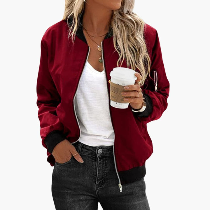 Women's Bomber Jacket with Zip Closure and Functional Pockets - Stylish Casual Outerwear 1