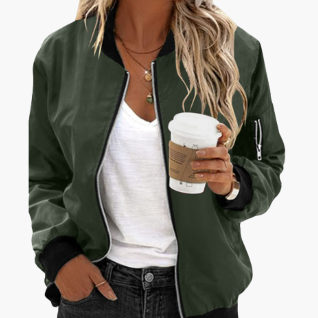 Women's Bomber Jacket with Zip Closure and Functional Pockets - Stylish Casual Outerwear 10