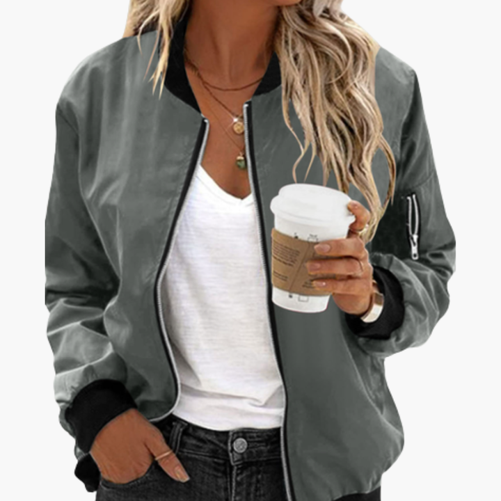 Women's Bomber Jacket with Zip Closure and Functional Pockets - Stylish Casual Outerwear 12