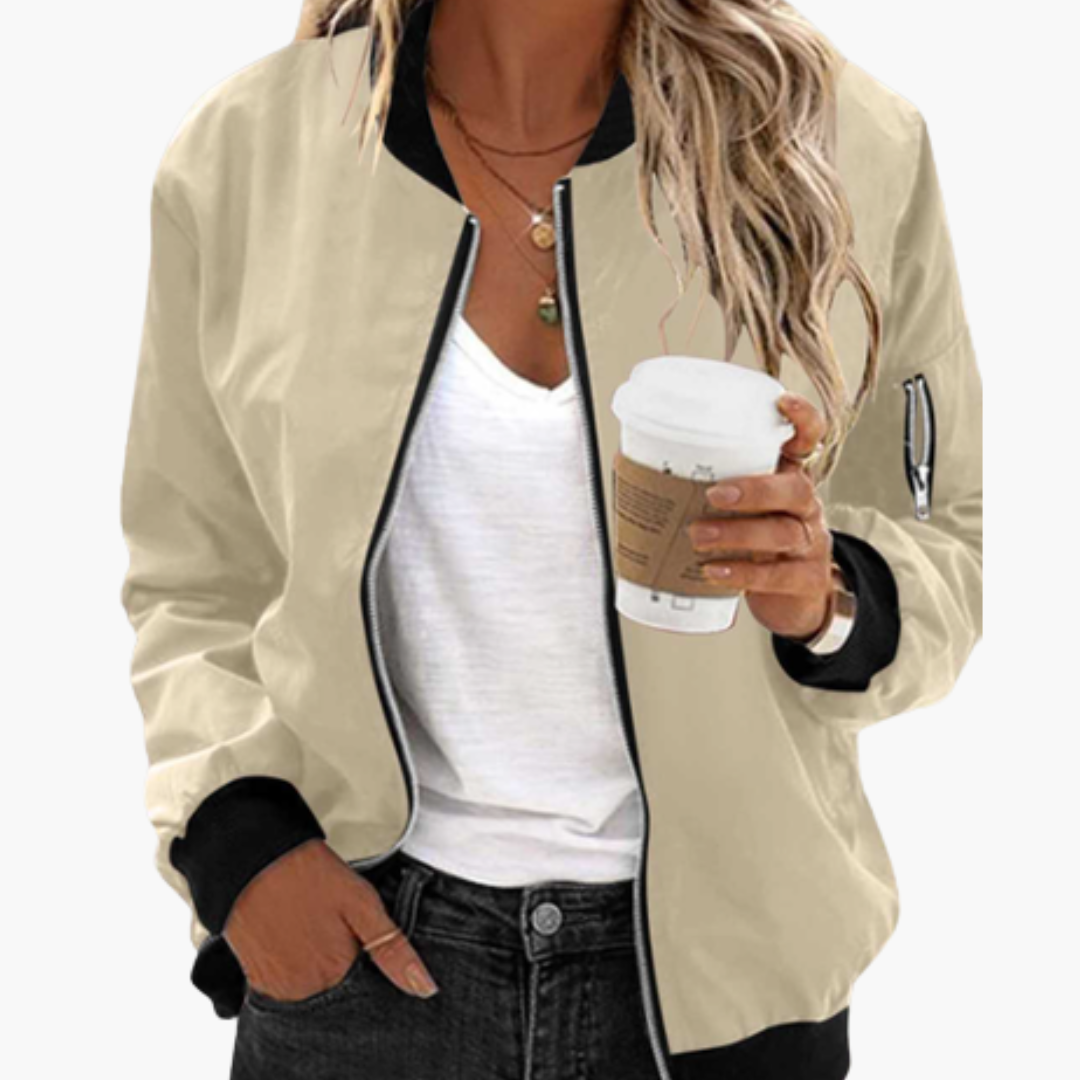 Women's Bomber Jacket with Zip Closure and Functional Pockets - Stylish Casual Outerwear 13