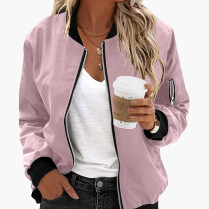 Women's Bomber Jacket with Zip Closure and Functional Pockets - Stylish Casual Outerwear 2