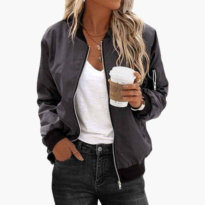 Women's Bomber Jacket with Zip Closure and Functional Pockets - Stylish Casual Outerwear 3