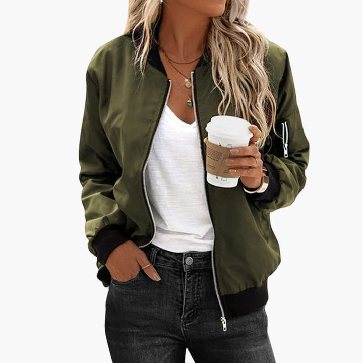 Women's Bomber Jacket with Zip Closure and Functional Pockets - Stylish Casual Outerwear 4