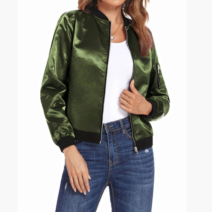 Women's Bomber Jacket with Zip Closure and Functional Pockets - Stylish Casual Outerwear 5