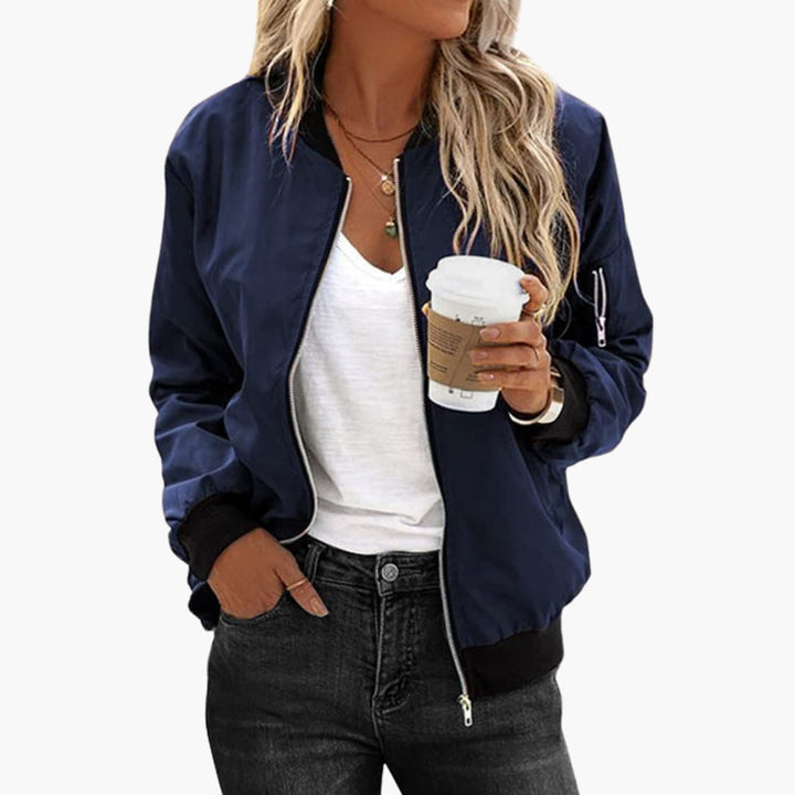 Women's Bomber Jacket with Zip Closure and Functional Pockets - Stylish Casual Outerwear 6