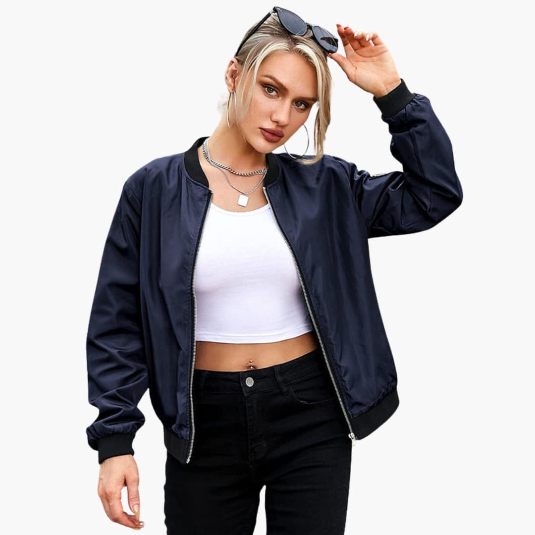 Women's Bomber Jacket with Zip Closure and Functional Pockets - Stylish Casual Outerwear 7