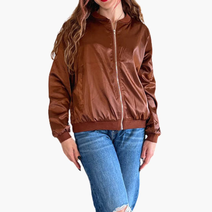 Women's Bomber Jacket with Zip Closure and Functional Pockets - Stylish Casual Outerwear 8