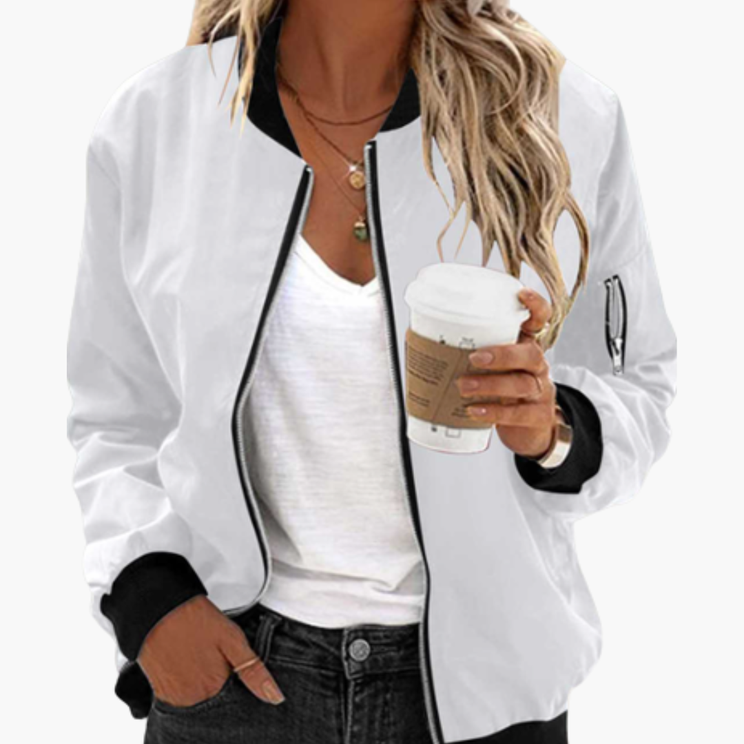 Women's Bomber Jacket with Zip Closure and Functional Pockets - Stylish Casual Outerwear 9
