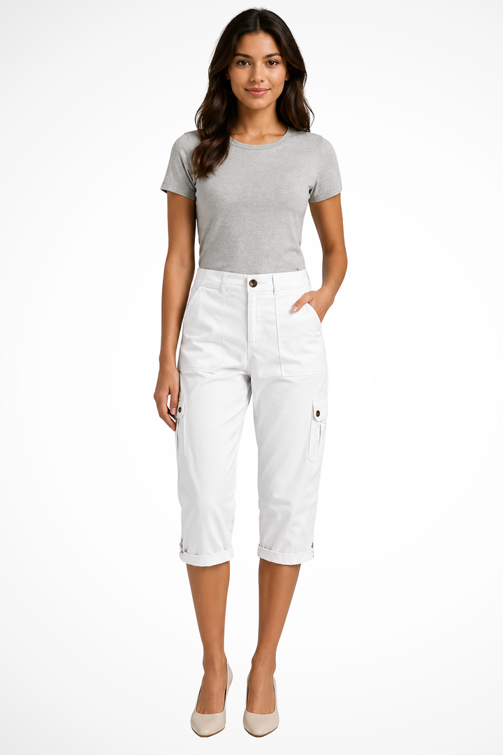 Women's Cargo Cropped Trousers with Roll Up Hem and Multiple Pockets for Effortless Style 1
