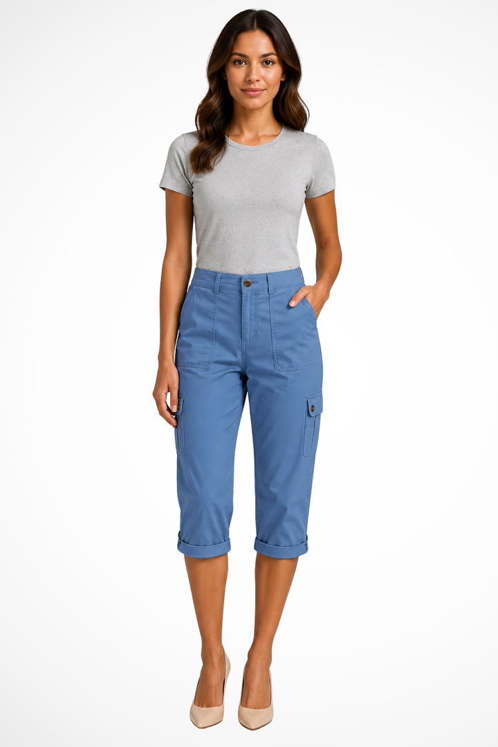 Women's Cargo Cropped Trousers with Roll Up Hem and Multiple Pockets for Effortless Style 4
