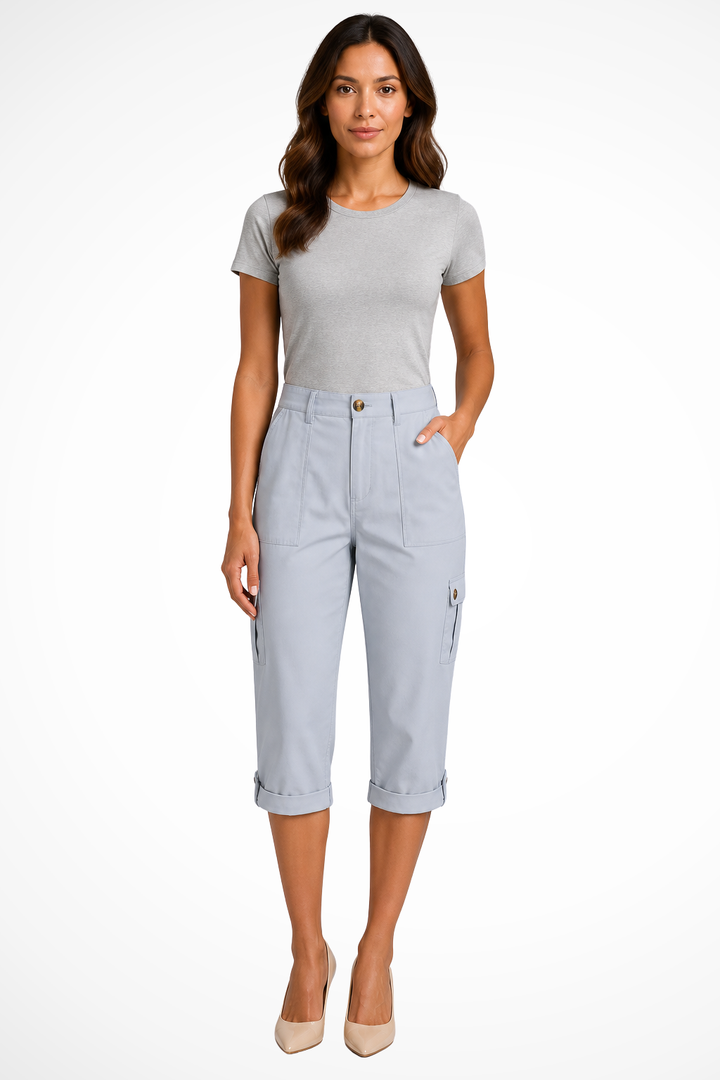 Women's Cargo Cropped Trousers with Roll Up Hem and Multiple Pockets for Effortless Style 6