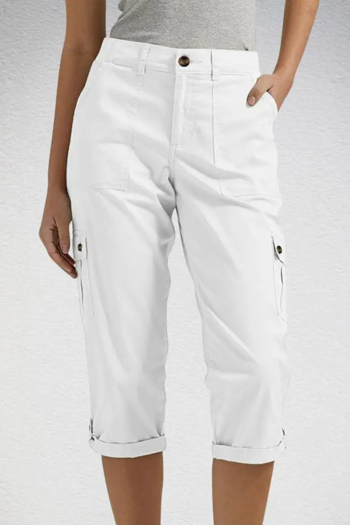 Women's Cargo Cropped Trousers with Roll Up Hem and Multiple Pockets for Effortless Style 8