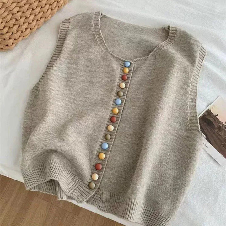 Women's Colorful Button Sleeveless Knit Sweater Vest for Layering 3