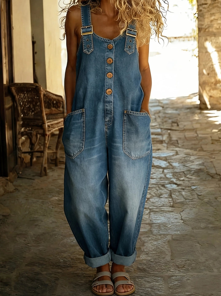 Women's Denim Jumpsuit - Adjustable Buckle Overall for Casual Summer Style 0