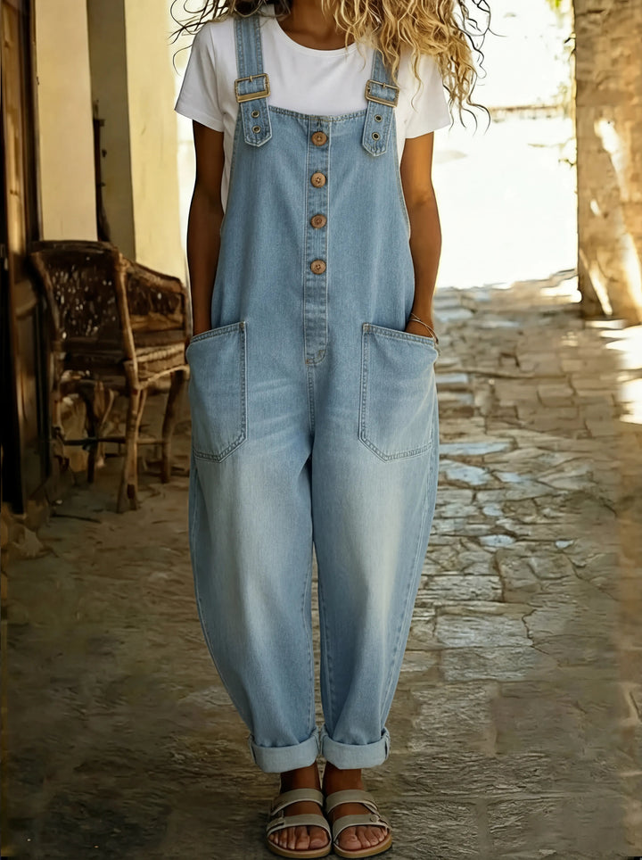 Women's Denim Jumpsuit - Adjustable Buckle Overall for Casual Summer Style 2