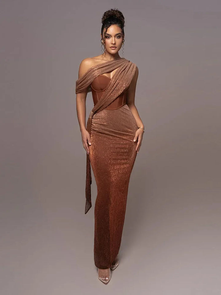 Women's Elegant One-Shoulder Maxi Dress for Evening Events 0