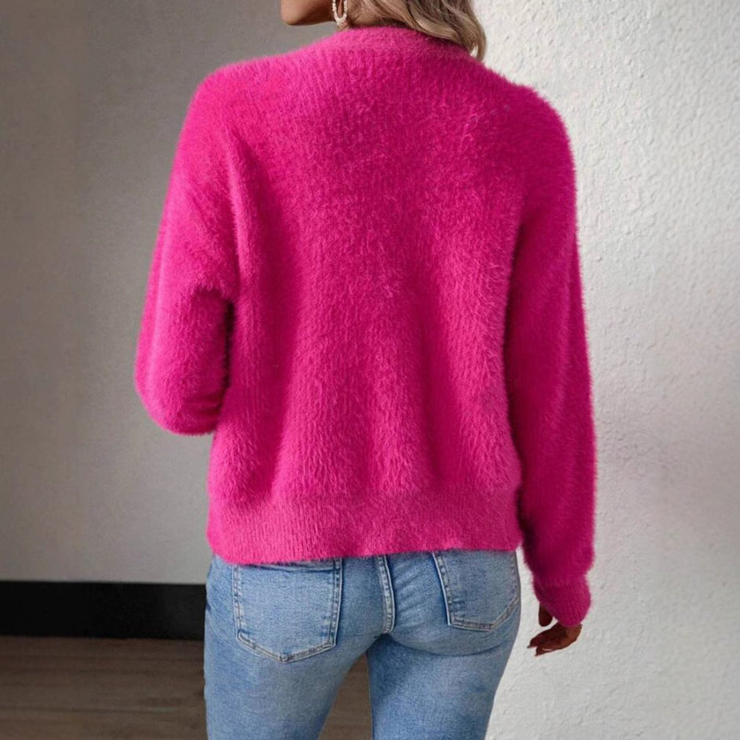 Women's Fluffy V-Neck Button-Front Knit Cardigan for Casual and Layered Looks 5