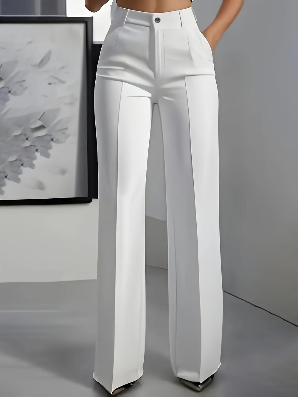 Women's High-Waisted Trousers with Elastic Waistband for Chic Style and Versatile Outfits 1