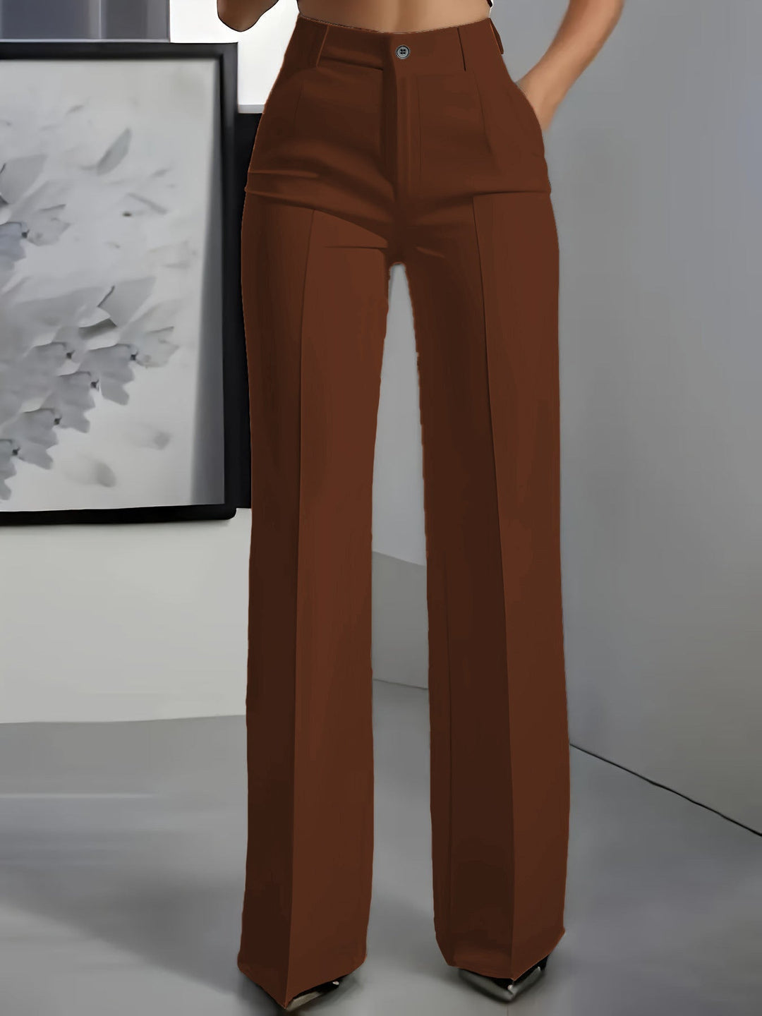 Women's High-Waisted Trousers with Elastic Waistband for Chic Style and Versatile Outfits 5