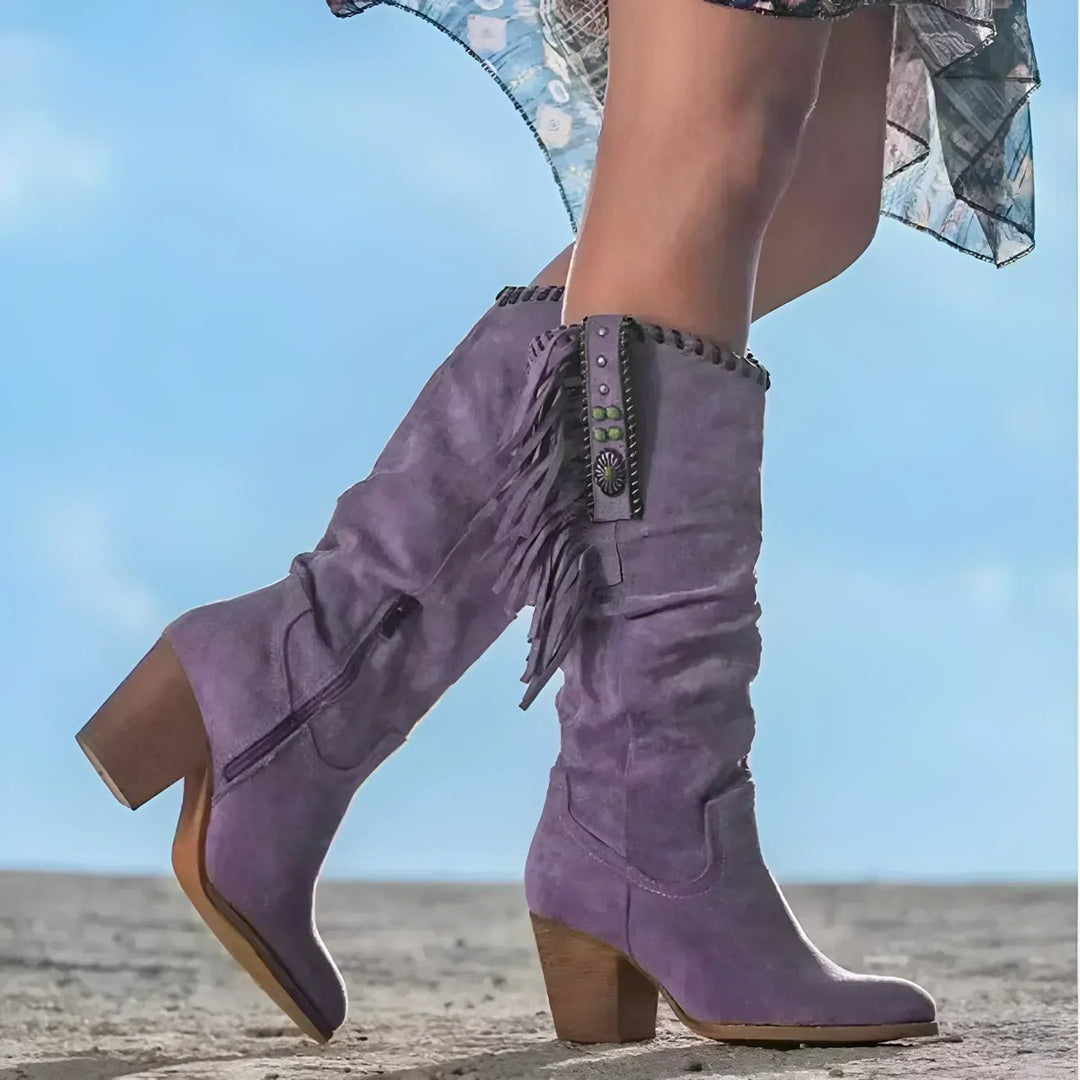 Women's Knee High Boots with Orthopedic Arch Support and Fringe Design, Boho Western Style 1