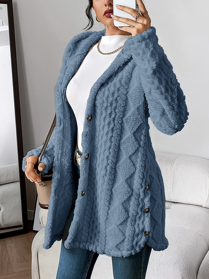 Women's Long Cardigan Sweater, Plush Hooded Button-Front Layering Cardigan for Cozy Comfort and Style 2