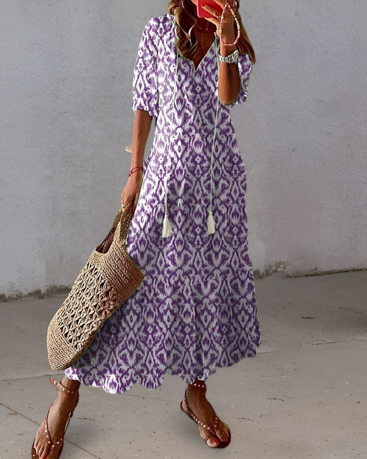 Women's Maxi Dress - Boho Summer Dress with Tassel Tie Front for Casual Style 2