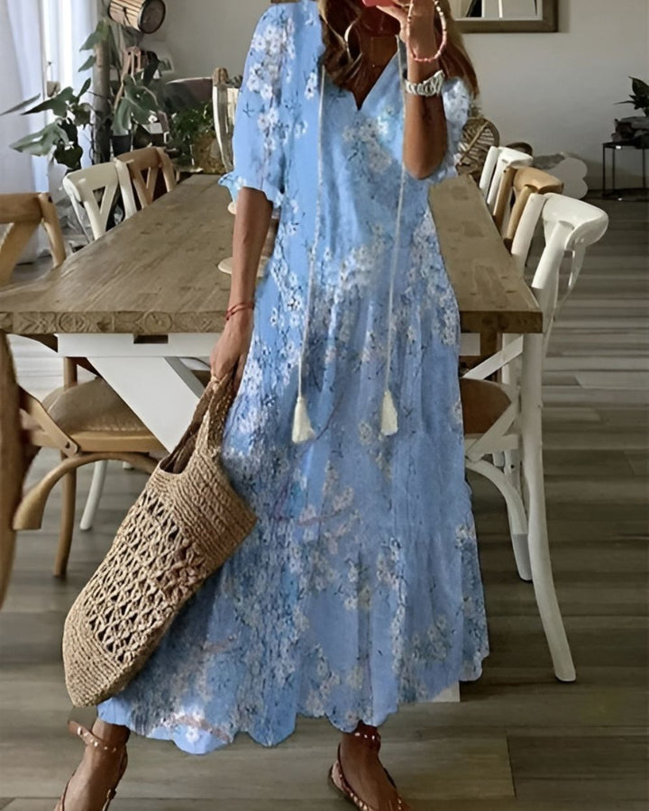 Women's Maxi Dress - Boho Summer Dress with Tassel Tie Front for Casual Style 3