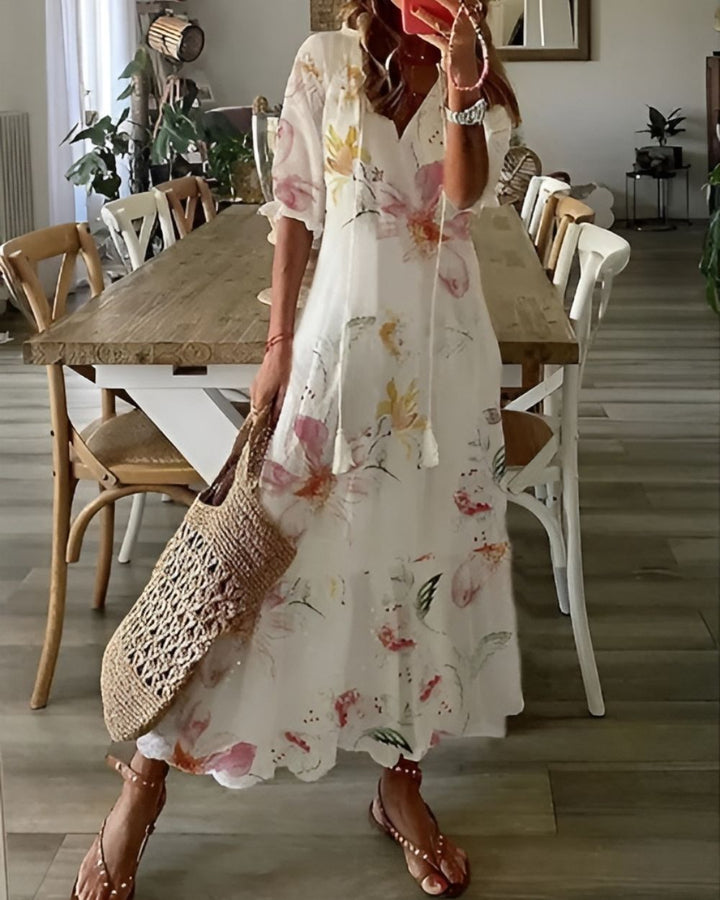 Women's Maxi Dress - Boho Summer Dress with Tassel Tie Front for Casual Style 5