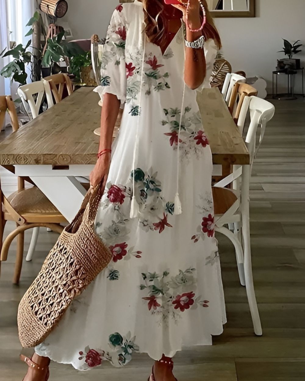 Women's Maxi Dress - Boho Summer Dress with Tassel Tie Front for Casual Style 7