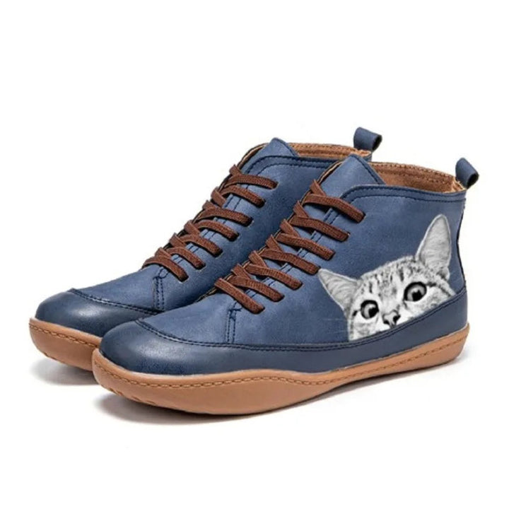 Women's Orthopedic High-Top Ankle Boots with Arch Support & Cat Print Design 3