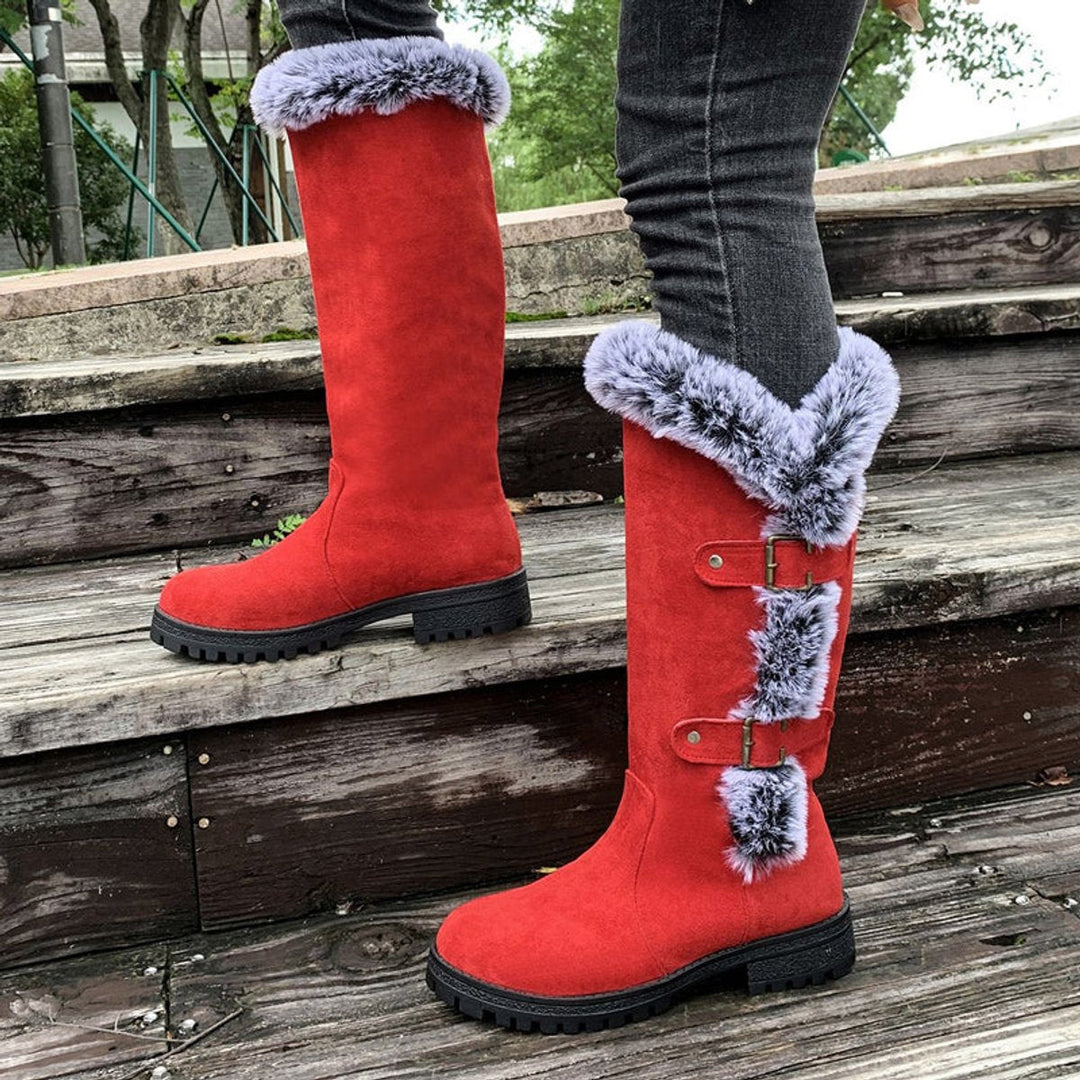 Women's Orthopedic Knee High Boots with Arch Support and Faux-Fur Trim Buckle Detail 2