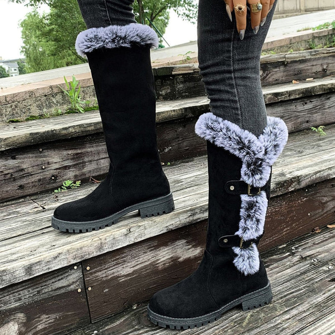 Women's Orthopedic Knee High Boots with Arch Support and Faux-Fur Trim Buckle Detail 8
