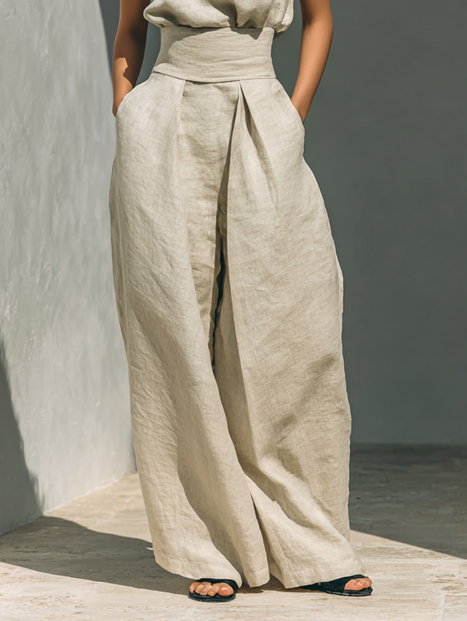 Women's Outfit: Sleeveless Blouse and Wide-Leg Pants Set for Casual Summer Style 6