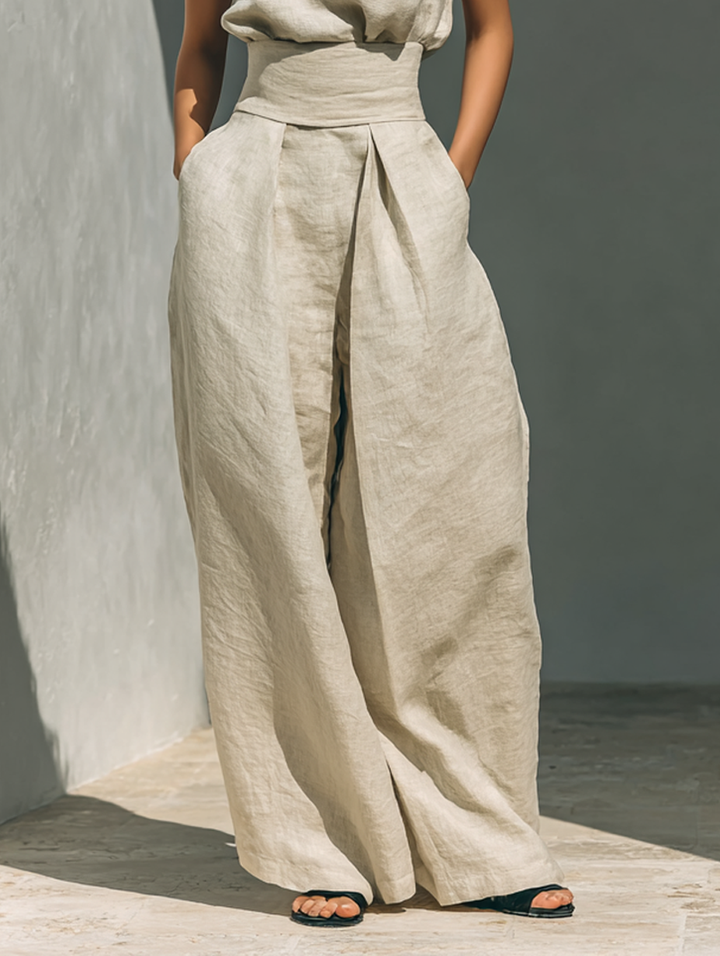 Women's Outfit: Sleeveless Blouse and Wide-Leg Pants Set for Casual Summer Style 6