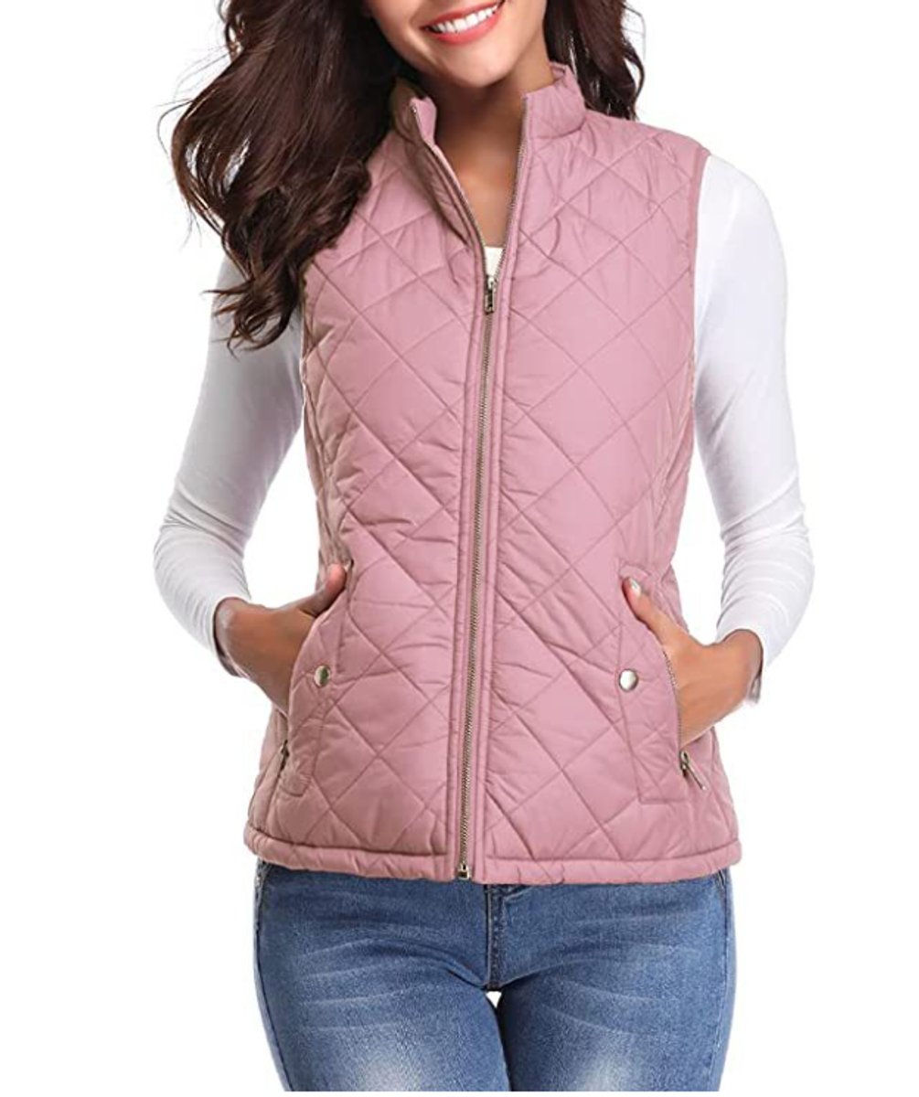 Women's Quilted Lightweight Puffer Vest with Stand Collar and Zip-Up Closure 0