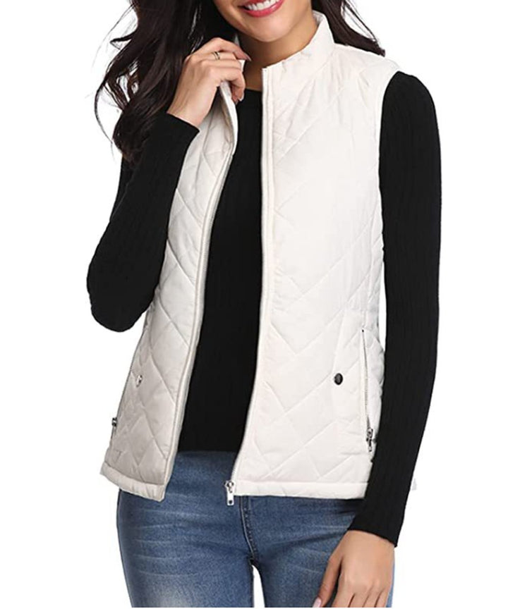 Women's Quilted Lightweight Puffer Vest with Stand Collar and Zip-Up Closure 11
