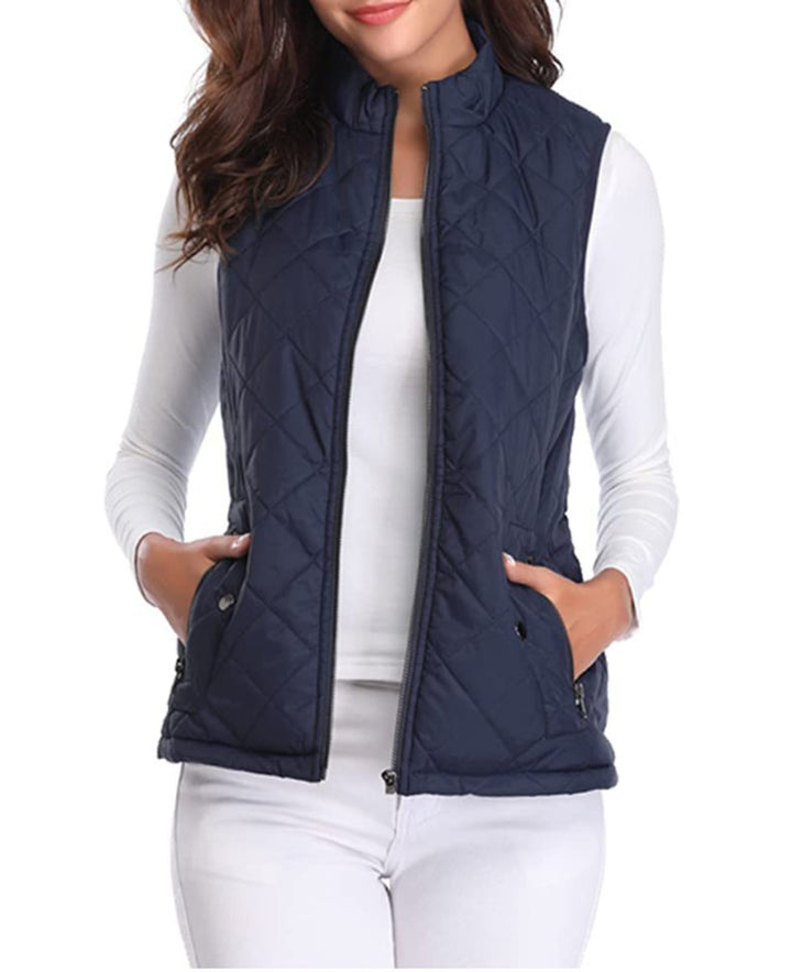 Women's Quilted Lightweight Puffer Vest with Stand Collar and Zip-Up Closure 12