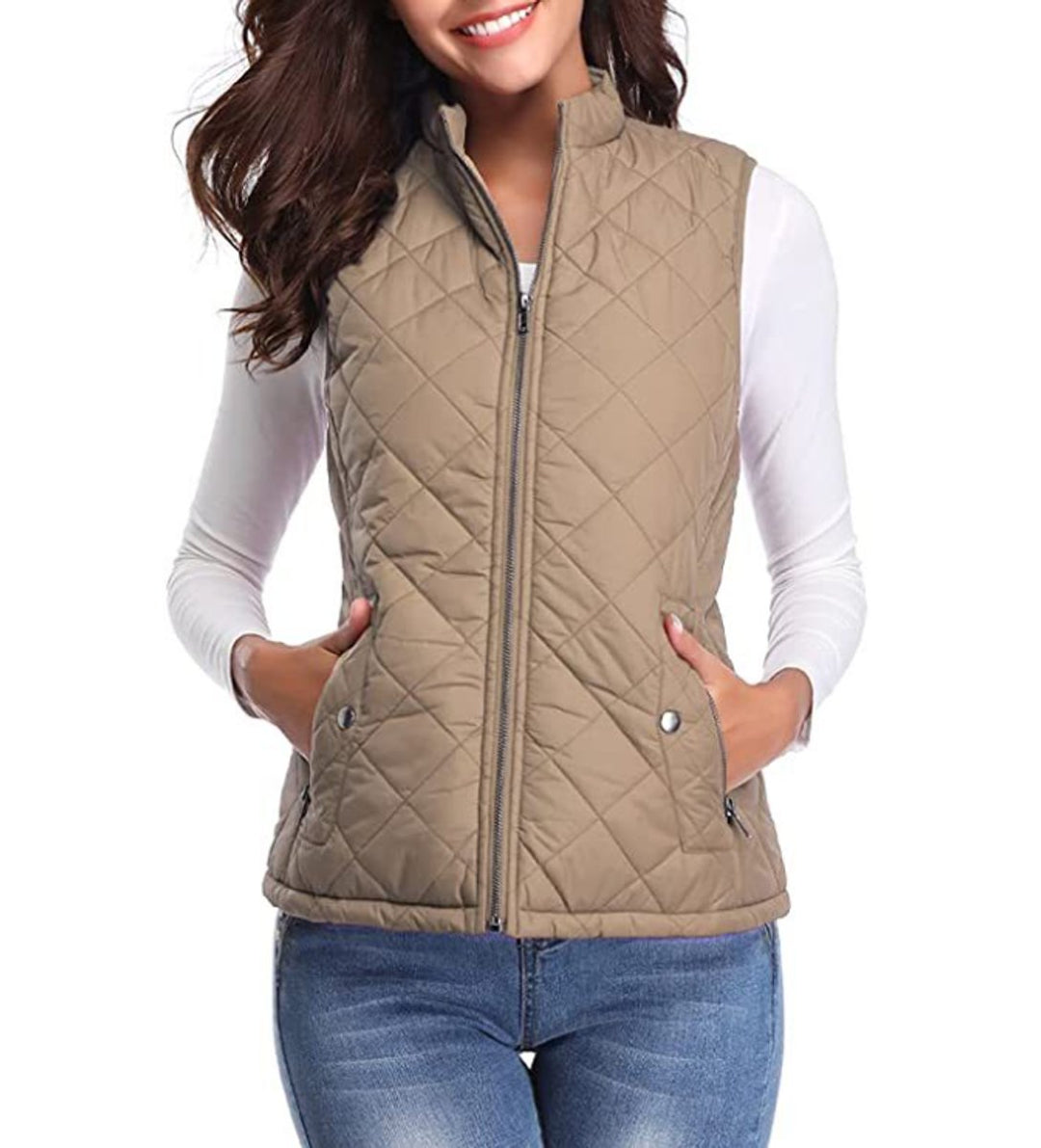 Women's Quilted Lightweight Puffer Vest with Stand Collar and Zip-Up Closure 2