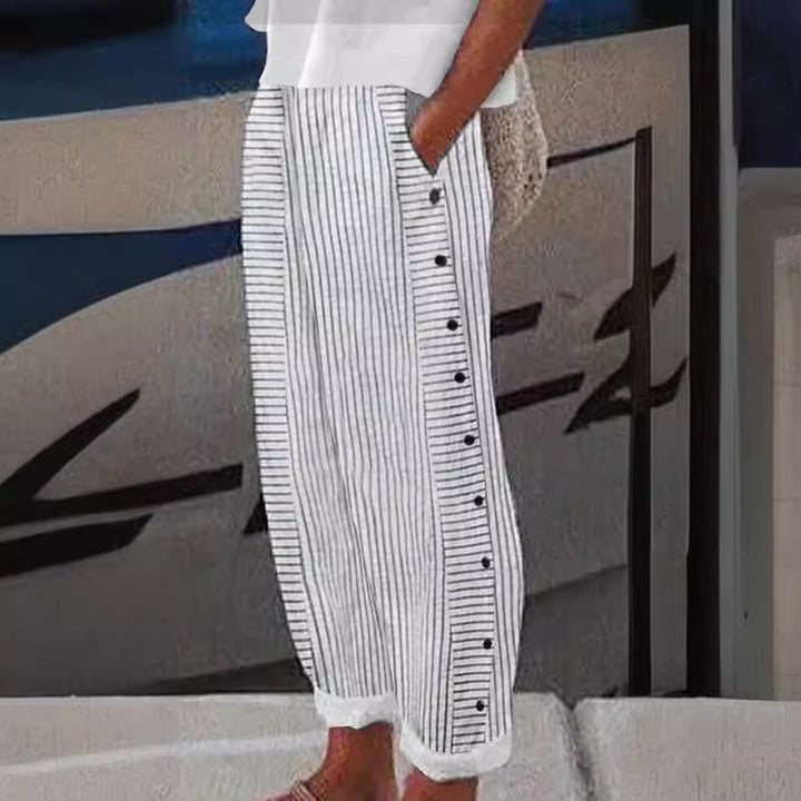 Women's Striped Button-Accent Pants for Effortless Style and All-Day Comfort 0