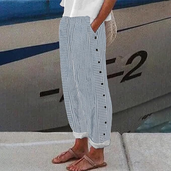 Women's Striped Button-Accent Pants for Effortless Style and All-Day Comfort 1