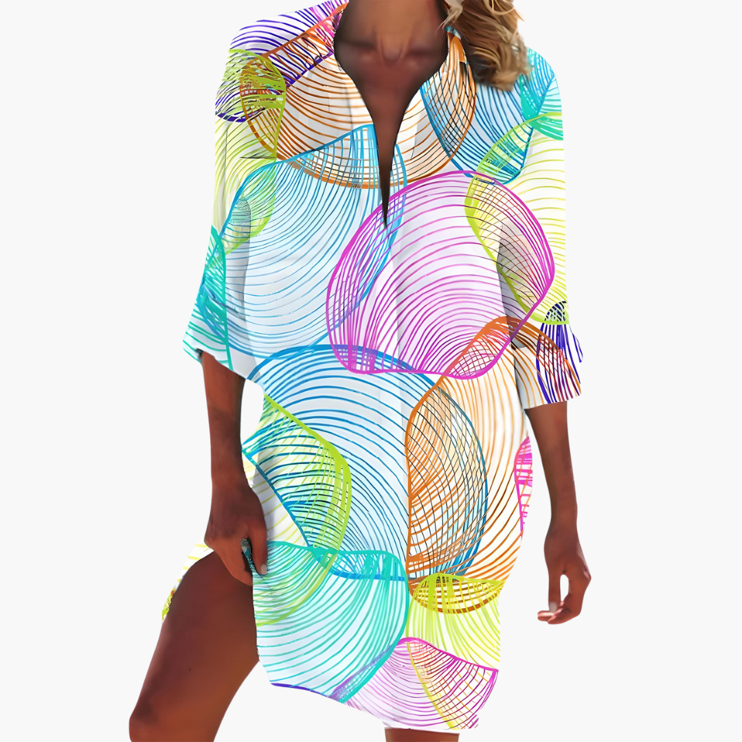 Women's Summer Dress, Long Sleeve Shirt Dress with Button Placket, Knee-Length Casual Dress for Warm Weather 8
