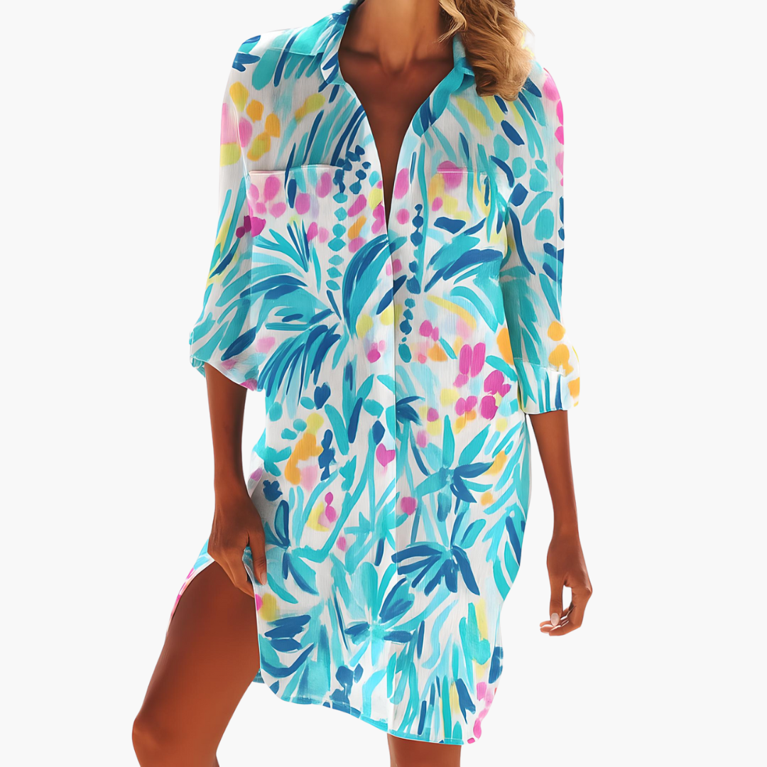 Women's Summer Dress, Long Sleeve Shirt Dress with Button Placket, Knee-Length Casual Dress for Warm Weather 9