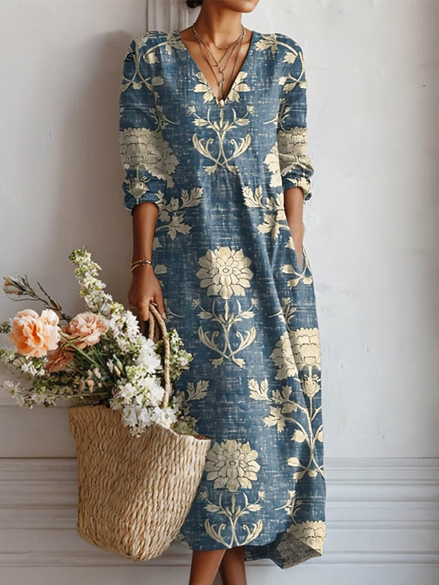 Women's Summer Dresses Boho Floral V-Neck Midi Dress - Effortless Warm Weather Style 0