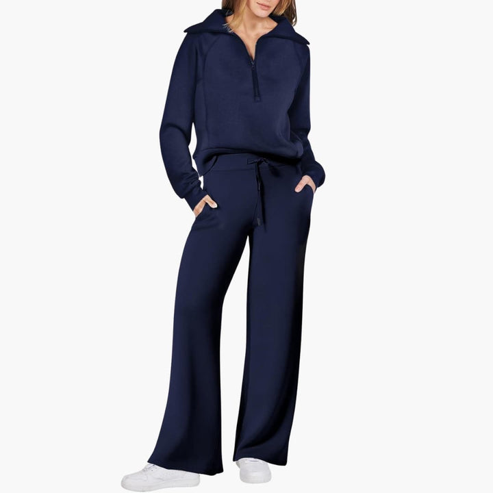 Women's Summer Lounge Set with Half Zip Sweater and Wide Leg Pants 0