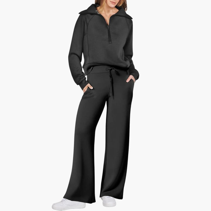 Women's Summer Lounge Set with Half Zip Sweater and Wide Leg Pants 1