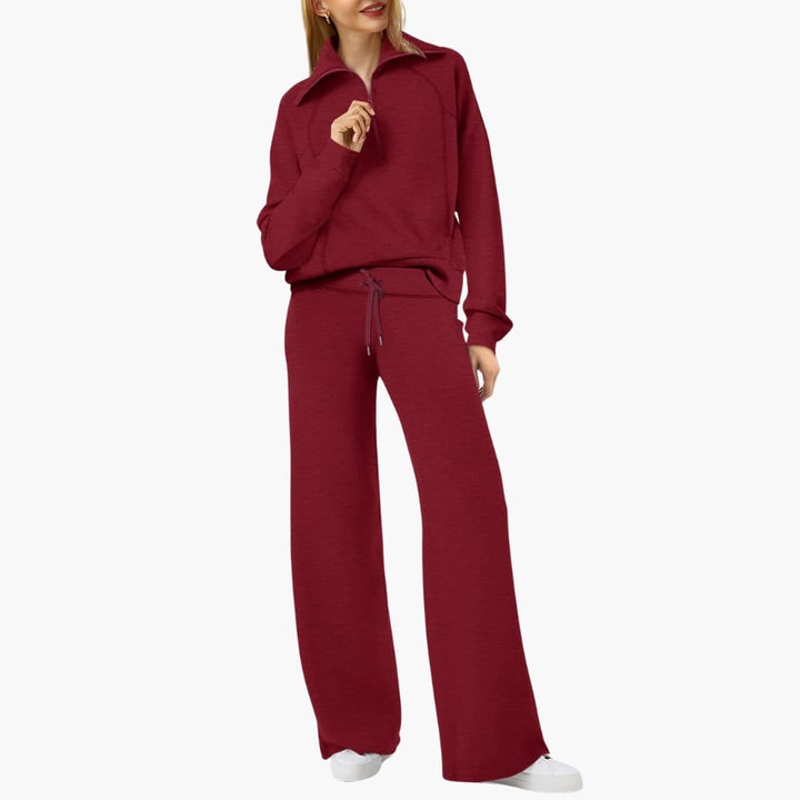 Women's Summer Lounge Set with Half Zip Sweater and Wide Leg Pants 10