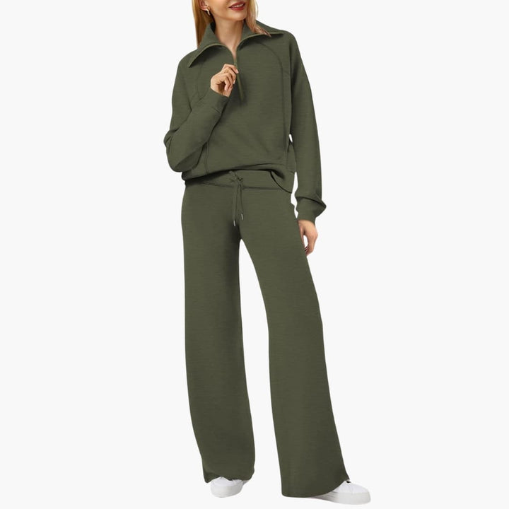 Women's Summer Lounge Set with Half Zip Sweater and Wide Leg Pants 13