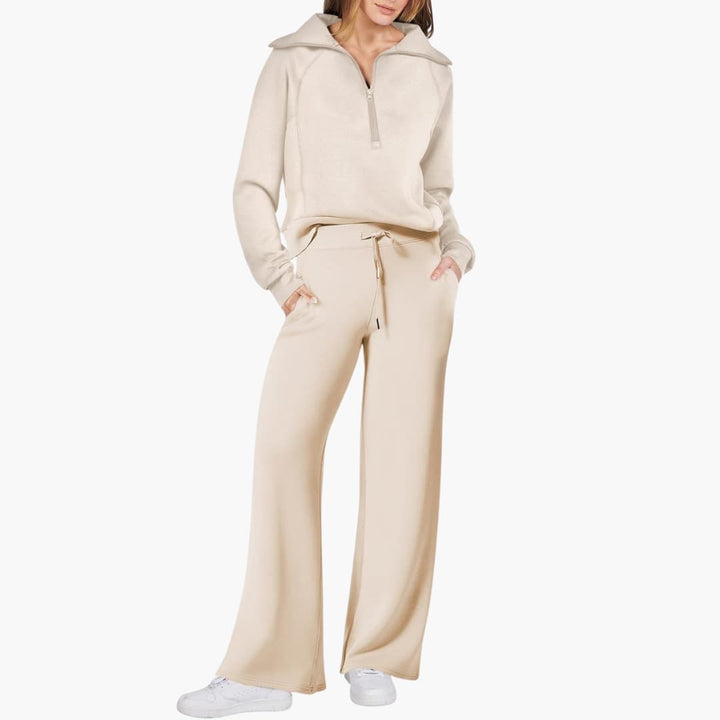 Women's Summer Lounge Set with Half Zip Sweater and Wide Leg Pants 17